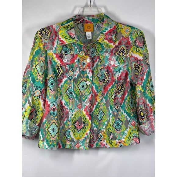 B21 - Ruby Rd. Roll Tab Sleeve Button Front Jacket/Top Size 10 NWOT - Picture 1 of 7